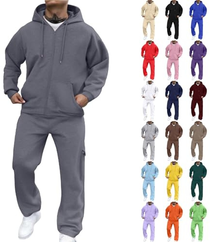 Generisch Herren Jogginganzug Trainingsanzug Einfarbig Hoodie Mit Kapuze Langarm Mit Taschen Hausanzug 2-Teilig Kapuzenpullover Baumwolle Gym Warm Tracksuit Klassisch Hip Hop Sportanzug