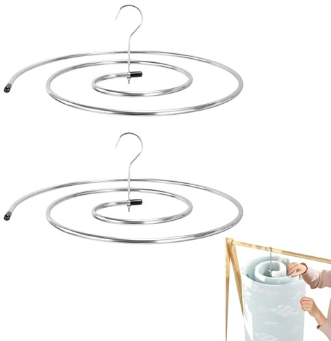 Spiral Shaped Stainless Steel Drying Rack for Bed Sheets, Spiralförmiger Wäschetrockner, Faltbarer & 360° Drehbarer Wäscheständer, Platzsparender Hängende Kleiderständer für Decken, Bettwäsche (2PCS)