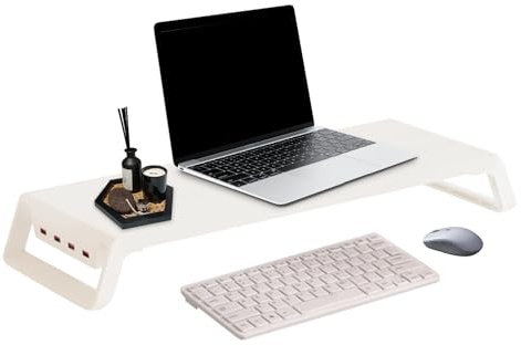 Computermonitor Riser - Bildschirmlifter aus Holz, Schreibtischregal | erweiterte Oberflächenlayout mit Quad USB-Hubs, für Klassenzimmer Studentenzimmer Studio und Cybercafé Umgebungen