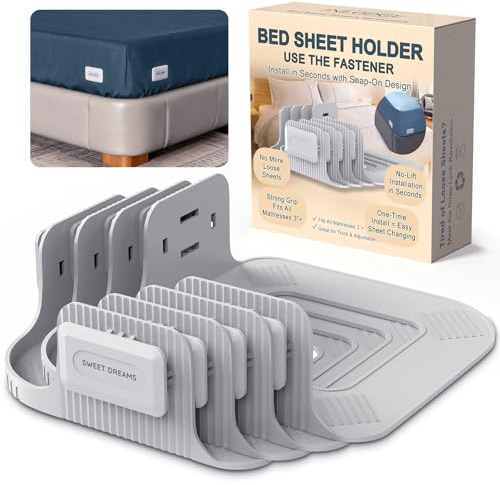 JNLODGE Bed Sheet Holders for Corners, Snap-Lock Fitted Sheet Locks, 4 Pack | 4 snap-lock ABS holders help secure fitted sheet corners; no straps or metal teeth; check 3 in.+ mattress corner clearance