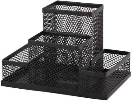 D.RECT KOMO Schreibtisch-Organizer – 4-Fächer-Stiftehalter aus Metallgitter – Multifunktions-Utensilo für Büro-Accessoires, Schwarz
