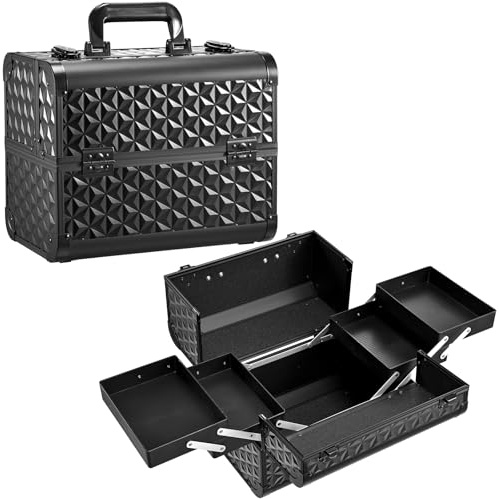 Kosmetikkoffer Schminkkoffer Make up Koffer Friseurkoffer Nagelkoffer Make-up Aufbewahrung friseurkoffer Multikoffer Alu Beauty Case Make up Organizer Koffer, Stilvolles Schwarz