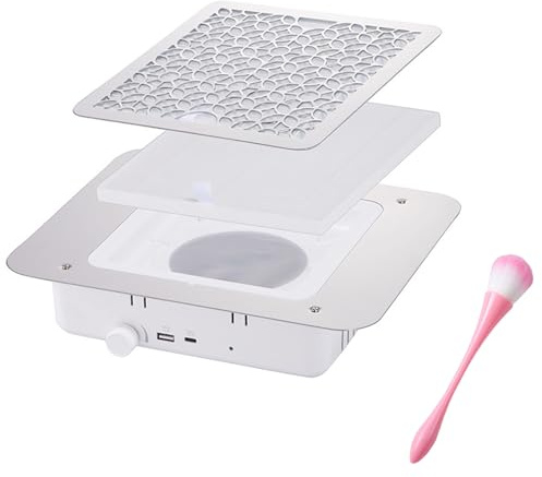 Nail Dust Collector, 48W 3500RPM Quiet Nail Fan Dust Collector with ABS Aluminum Alloy, Powerful Brushless Embedded Table Desk Dust Extractor for Nail Tech, Salon & Home Manicure