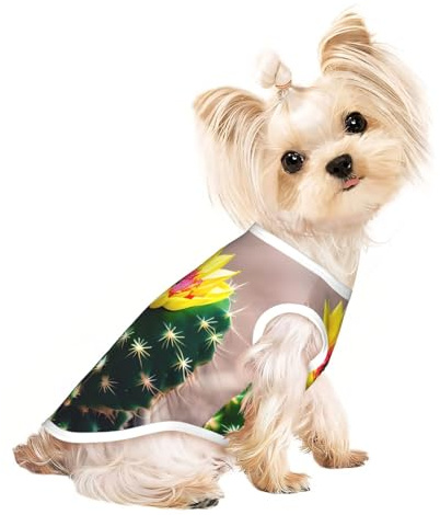 Blooming Cactus Print Comfortable Pet Vest, Sleeveless Breathable Top, for Small Puppy Kitten Daily Wear