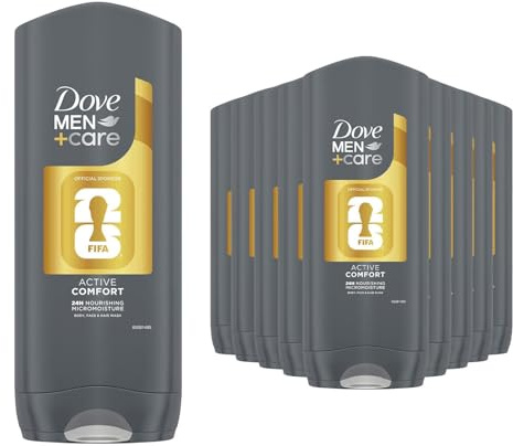 Dove Men+Care FIFA Limited Edition Active Comfort 3-in-1 Shower Gel 400ml, 12 Pack - Body Face & Hair Wash with 24H Nourishing MicroMoisture Technology