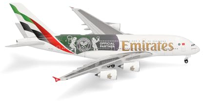 Herpa Modellflugzeug Emirates Airbus A380 Wimbledon Official Partner Miniatur im Maßstab 1:500, Sammlerstück, Flugzeug Modell ohne Standfuß, Metall