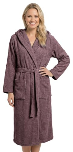 LAYNENBURG Bademantel Damen Frottee aus 100% Baumwolle – OEKO TEX Standard – weicher Morgenmantel langmit Kapuze, Bindegürtel und aufgesetzten Taschen – ideal für Sauna & Zuhause (S-XXXL)