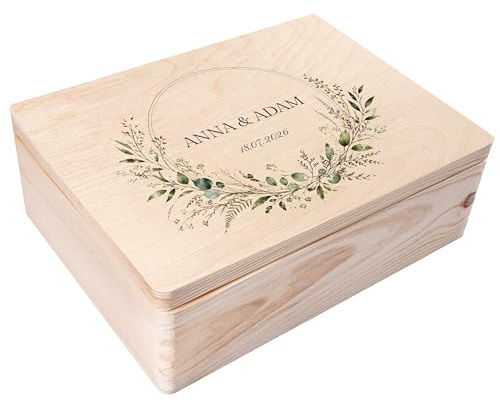 Creative Deco Hochzeitsgeschenke Personalisiert für Brautpaar - Kranz | Geschenk zur Hochzeit | Erinnerungsbox Hochzeit | Holzkiste mit Deckel | Personalisiertes Hochzeitsgeschenk Farbdruck