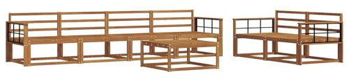 Mhdvray 7-teilige Garten-Sofagarnitur aus Akazie Massivholz - Modulares Lounge-Set Natur für Garten, Terrasse und Pool - Outdoor Holz-Sitzgruppe mit Tisch und 4 Armlehnen
