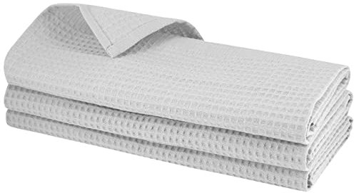 Gariella - 3er Set Geschirrtücher/Hell-Grau, Silber / 100% Baumwolle/mit Aufhänger / 70 x 50 cm/Waffelpiqué/Gastronomiequalität/Küchentuch/Putztuch/Waffelmuster/saugstark/robust