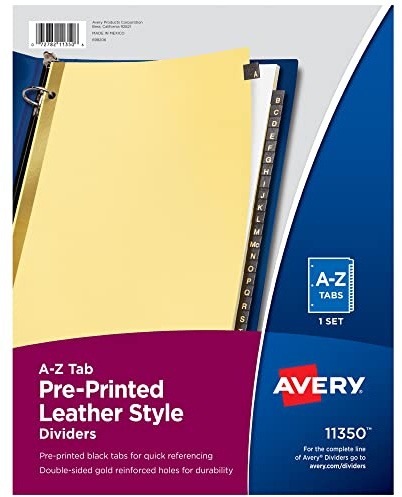Avery Schwarze Leder vorgedruckte Trennblätter, A-Z, 25-Tab-Set, 1 Set (11350)