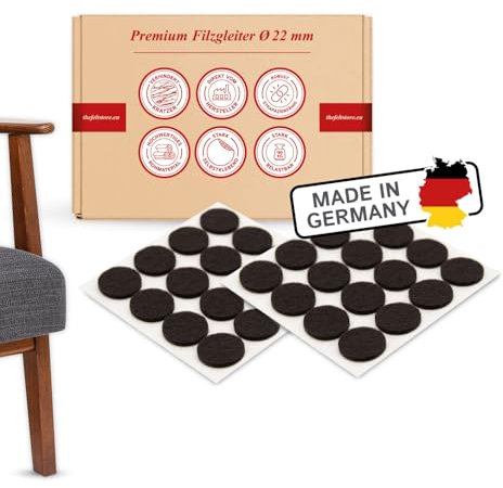 Filzgleiter, Möbelgleiter, rund, braun, 22 mm Ø, 3 mm dick, selbstklebend, hochwertiger Filz (Nadelfilz) - 32 Stück, für Stühle, Stuhlbeine, Tischbeine, Möbelbeine - Made in Germany