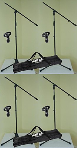 4 x Adam Hall S 5 BE - Mikrofon-Ständer mit Schwenkarm/Galgen, Mikrofon-Klammer Ø 23-36 mm & 2 x Transport-Tasche - Mikrofon-Stativ Dreibein schwarz S5BE + D903 + SMICBAG