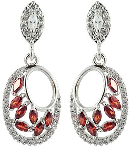 RIZILIA Dangle Drop Boucles d'Oreilles avec Coupe de Marquise CZ [Rubis rouge simulé] en Or blanc plaqué,Simple moderne élégant