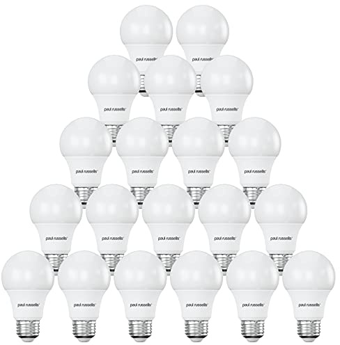 paul russells LED GLS Lights Edison Screw E27, 60w Equivalent, 8Watt 806LM LED Bulbs, 4000K Cool White, Classic Frosted A60 Standard ES Energy Saving (Not Dimmable) Large Globe Lamps, Pack of 20