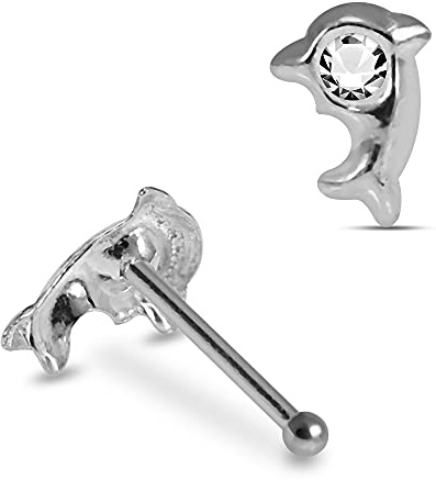 Delphin Crystal Stein Top 22 Gauge 925 Sterling Silber Nase Knochen Stud Piercing