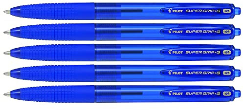 Pilot Super Grip G Retractable Ballpoint Pens Medium Point Blue Pack of 5