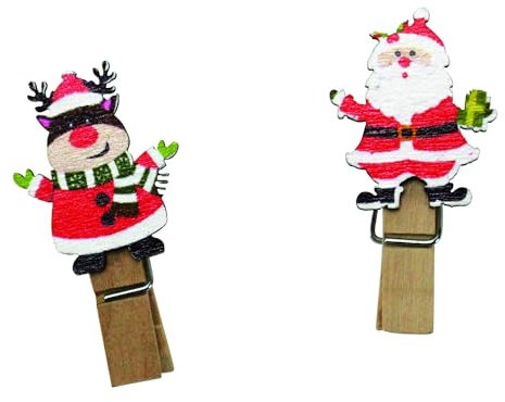 MÉGACRÉA Pince à Linge en Bois Père Noël et Rennes 4cm 10 p