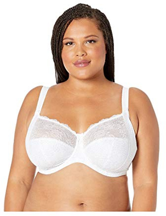 ELOMI Damen Morgan Banded Komfort & Unterstützung Dreiteilige Körbchen, Seitenrahmen, Stretch-Spitze Bradd+ BHS Vollschalen BH, weiß, 90K
