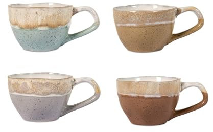 H&H Malika Set 4 Tazas Cafè, Gres, Colores Surtidos, 110cc