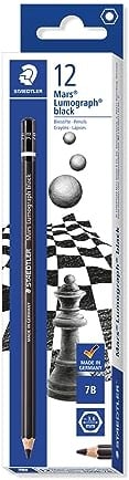 STAEDTLER 100B-7B Mars Lumograph black Künstlerbleistift (Härtegrad 7B, Sechskantform, hochwertige Premium-Bleistifte mit spezieller Minenrezeptur, 12 ST in der Faltschachtel)