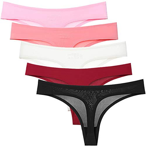 Zooma Lot de 5 Strings pour Femme - sans Couture - Tanga, léopard et uni - Sexy - sans Coutures - Culotte Hipster Bikini Multicolore