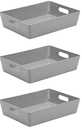 Wham Bam 5.01 Cool Grey Plastic Studio Storage Baskets Office Home & Kitchen Tidy Organiser 35 x 26 x 8.5cm (3 Baskets)