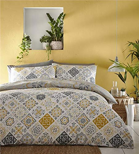 Homemaker Bettwäsche-Set, marokkanischer Fliesendruck, Bettbezug und Kissenbezüge, Polycotton, Ocker, King Size