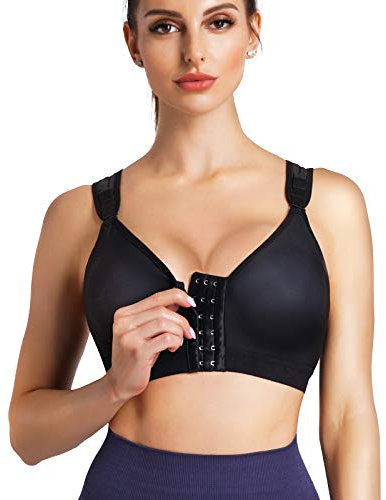 CHUMIAN Reggiseno Sportivo Post-Chirurgico Donna Bralette Senza Ferretto Taglie Forti Reggiseni con Chiusura Frontale (Nero, S)