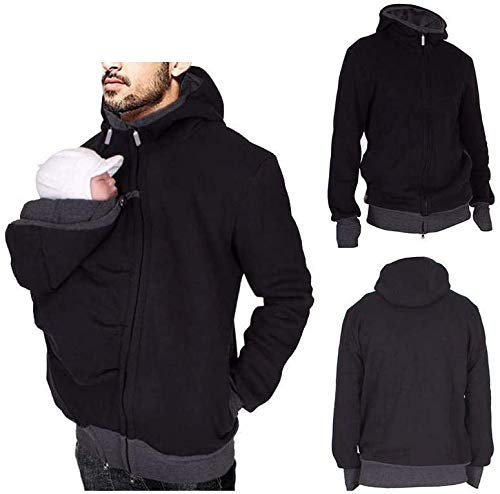 DBXOKK 2 in 1 Cappotto Caldo Marsupio Multifunzione, Giacca Canguro Multifunzionale, Giacca da Trasporto da Uomo per papà, Giacca con Cappuccio, Borsa per l'infanzia, M/L/X/XXL