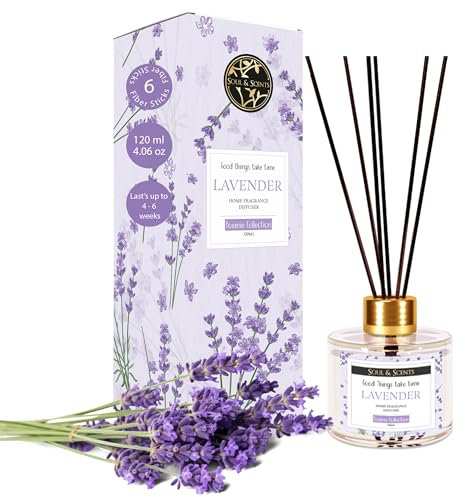 Soul & Scents 120Ml Lavender Reed Diffuser Set | Free 6 Fiber Reed Sticks | Toxin Free & Stress Relief | Long Lasting | Smoke Less Room Freshener for Home, Bedroom, Living Room & Office