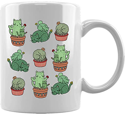 Cat Cactus Ceramic White Mug Coffee Tea Water Cup Office Home