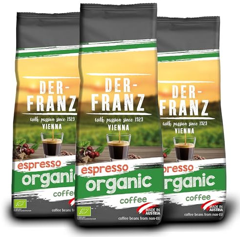 DER-FRANZ - Café espresso ecológico, granos enteros, 500 g (paquete de 3)
