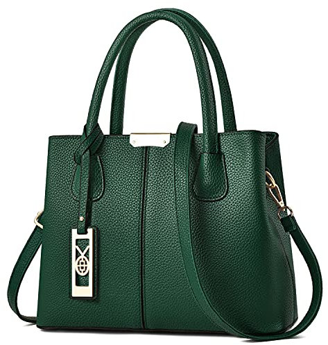 CHICAROUSAL - Borsa da donna, borsetta, borsa a tracolla, in pelle, borsa tote da donna, verde scuro, Medium