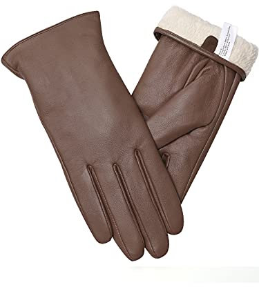 vislivin Vollhand Touchscreen-Handschuhe für Damen Leder Handschuhe Warmer Winter SMS Autofahren Handschuh Braun S