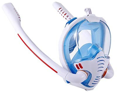 Goggles Tauchermaske Full Face Schnorchel Maske Safe Atmung 180 ° Panoramische Tauchmaske mit trockenem Top-System Anti-Leck-Doppelrohre Schnorchel-Sets für Erwachsene LQHZWYC