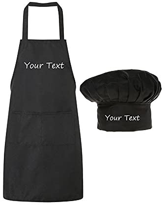 hgKHGSuipQhm Grembiule da cuoco personalizzato ricamato - Nome personalizzato Chef Cucina Grembiule da cucina Grembiule Cappello da cuoco con 2 tasche Regalo di cucina divertente per uomini Donne