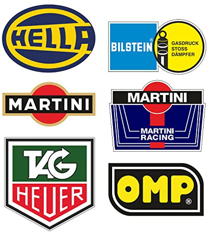 cut-it folientechnik & design MG653 / 6X Youngtimer Sticker je 6,5cm Kult Aufkleber Oldtimer Auto Rennsport Racing Dekor V8 Motorsport + Extra Sticker