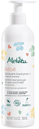 Melvita, Gel lavant bio hypoallergénique pour bébés et toute la famille, doux pour la peau sensible, sans parabènes ni sulfates, parfum léger et agréable, 500 ml, Gamme Soin Bebe
