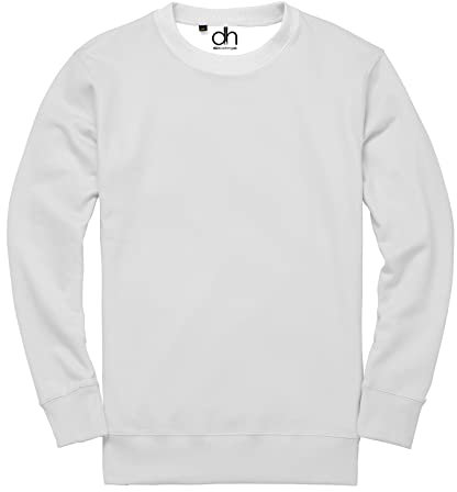 D&H CLOTHING UK Premium Sweatshirts Plain Workwear Casual Crewneck Jumper Sweater Sports Leisure Fleece (L, White)