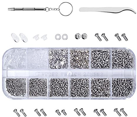 Eyeglass Repair Kit with 1100Pcs Spectacles Repair Screws Nuts, Eyeglasss Sunglass Glasses Repair Tool, Anti-Slip Soft Nose Pad Glasses Repair Tool with Tweezer Micro Screwdriver for Sunglass Watch