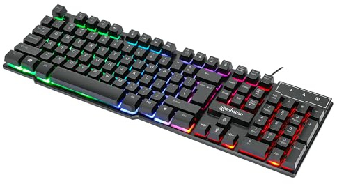 MANHATTAN RGB LED USB Gaming Keyboard - Full Size, Rainbow Backlight, Spill-Resistant, Quiet Keystrokes, 12 Multimedia Function Keys, for Computer, PC, Desktop, Gamer – 3 Yr Mfg Warranty - 180603