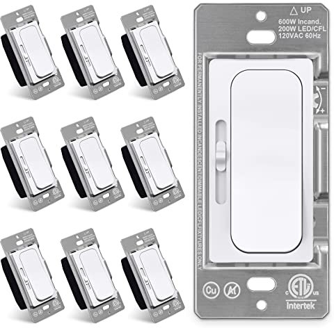 [10 Pack] BESTTEN Super Slim Digital Dimmer Switch with MCU Smart-chip Technology, Single Pole/3-Way Quiet Rocker Dimmer Light Switch, for Dimmable LED, CFL, Incandescent, Halogen, ETL Listed, White