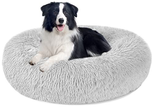 Nepfaivy Hundebett Katzenbett Flauschig Rund aus Plüsch - Donut Kuscheliges Hundekissen Hundekorb Waschbar S/M/L/XL/XXL/XXXL für Kleine, Mittelgroße & Große Hunde und Katzen (3XL-100cm, Hellgrau)