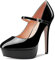 NobleOnly Women Stiletto High Heel Platform Round Toe Pumps Court Shoe Mary Jane Party Wedding Dress 13 CM Heels Black 6 UK