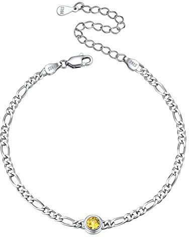 ChicSilver Damen Armkette, 925 Silber Figarokette Armband mit Topas Geburtsstein, Boho Armschmuck für Strand, Schmuck für Valentinstag Geburtstag Muttertag