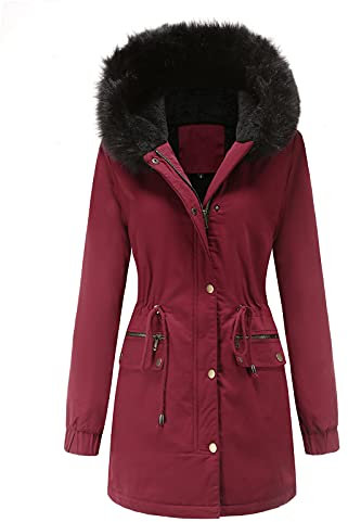 Rumity Damen Steppmantel Lange Stepp-Jacke mit Kapuze Mantel Mit GüRtel Damen üBergangsjacke Damen Herbst