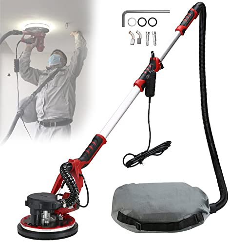 BEESOM Ponceuse à Bras Ponceuse Girafe,1250W Ponceuse Murale De Plafond, Ponceuse électrique avec Aspirateur,Ø225 MM/800-1900rpm,avec Lumière LED et Sac à Poussière,50sandpaper