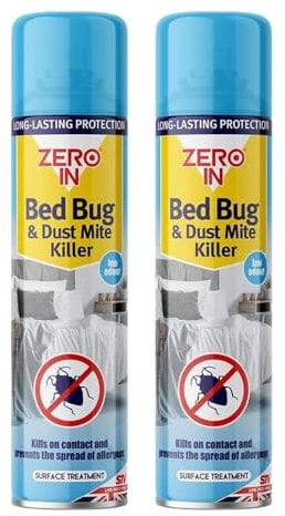 Quebec- Zero in Effective Bed Bug Killer Spray for Bedbugs & Mites - Long Lasting - 12 Months Protection- Natural Fresh Linen Fragrance - Child & Pet Safe - 300 ml (Pack of 2)