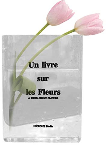 NGUMMS Pot de fleurs en style livre transparent, pot de fleurs en acrylique, pot décoratif en acrylique, pour bureau et maison, décor pour étagères